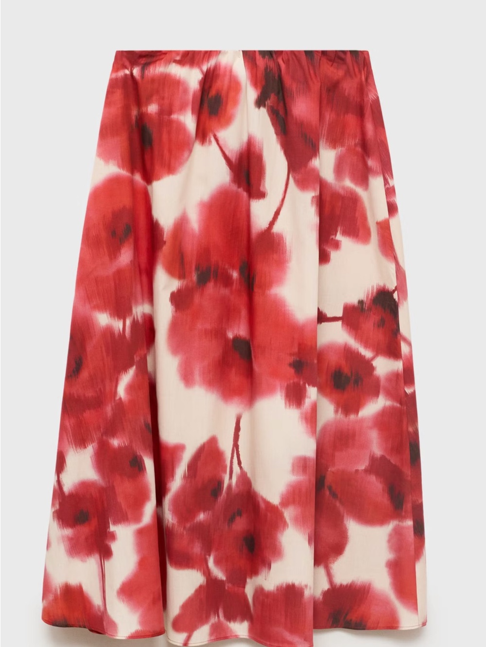 Mango Red Floral A-Line Midi Skirt